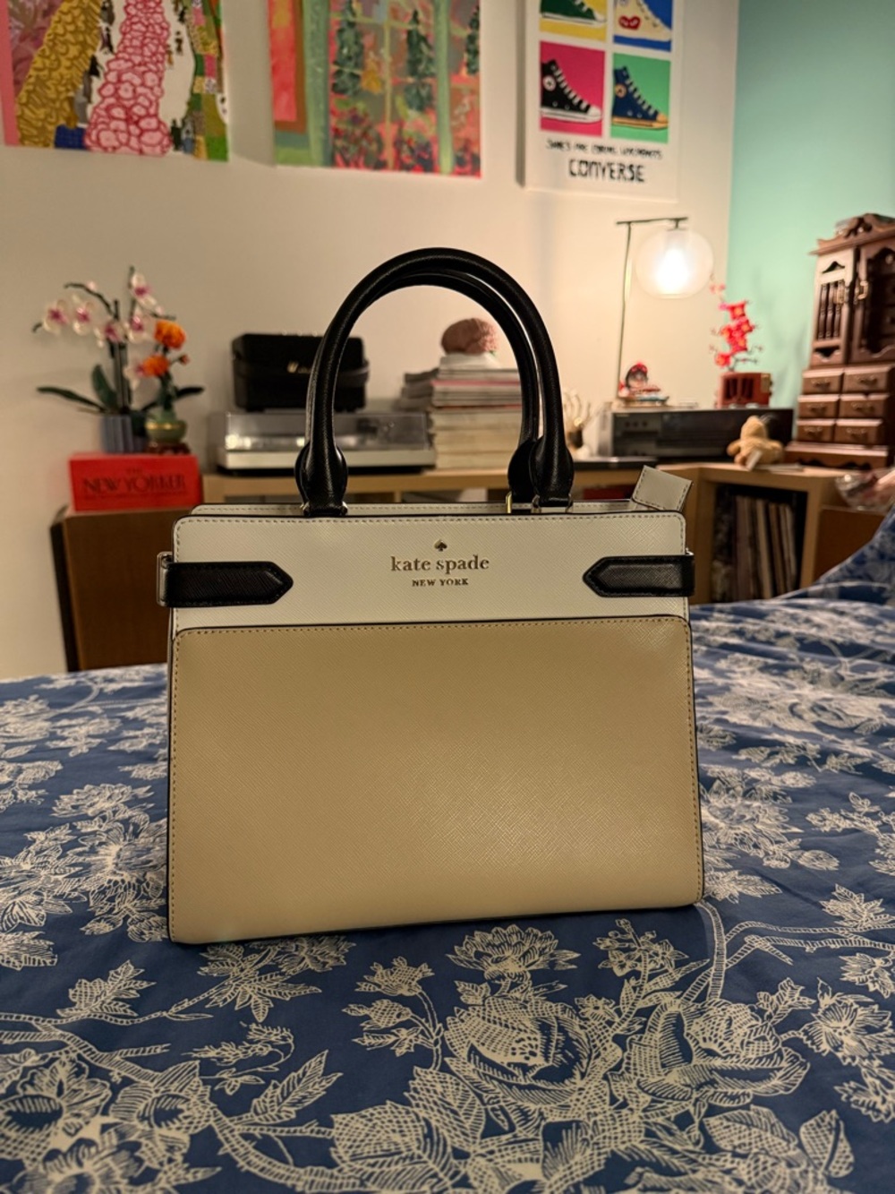 kate spade Two-Tone Cream, Beige & Black Leather Satchel